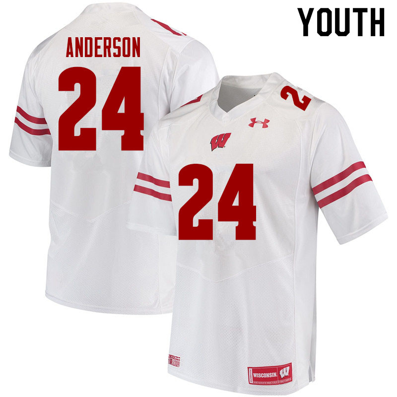 Wisconsin Badgers Youth #24 Haakon Anderson NCAA Under Armour Authentic White College Stitched Football Jersey AG40K71JN